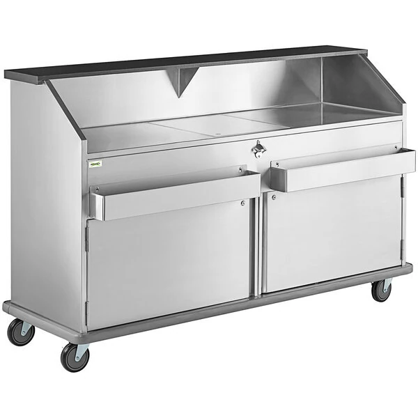 Regency 74" Standard Stainless Steel Portable Bar with Two Removable Speed Rails, Ice Bin, and Removable Ice Bin Cover - Outlet