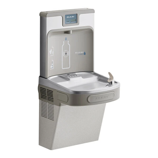 Scratch and Dent Zurn Elkay LZS8WSLK ezH20 8 GPH Light Gray Hands-Free Filtered Bottle Filling Station with Drinking Fountain - Chilled