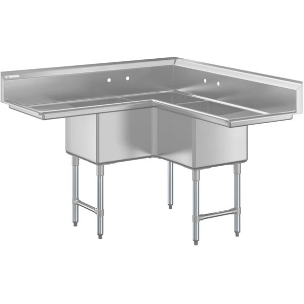 Scratch and Dent Steelton 57" Three Compartment Commercial Corner Sink with Two 18" Drainboards