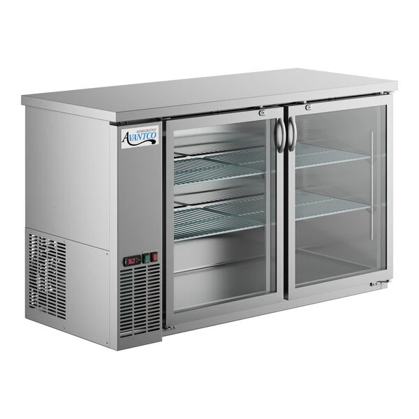 Scratch and Dent Avantco UBB-60G-HC-S 60" Stainless Steel Counter Height Narrow Glass Door Back Bar Refrigerator with LED Lighting
