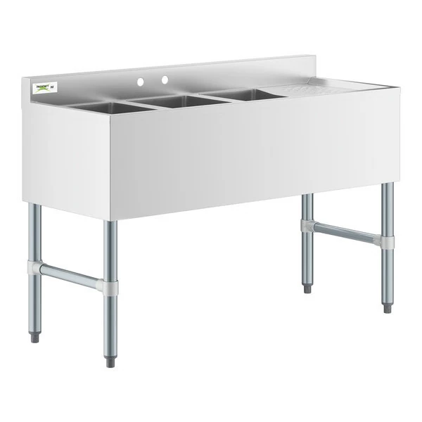 Scratch and Dent Regency 48" x 18 3/4" Three Bowl Underbar Sink with Right Drainboard