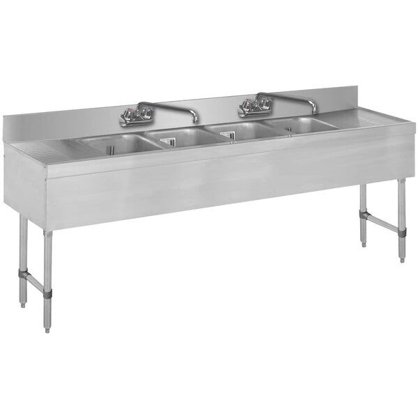 Scratch and Dent Advance Tabco SLB-64C 72" x 18" Four Compartment Bar Sink with Two 12" Drainboards