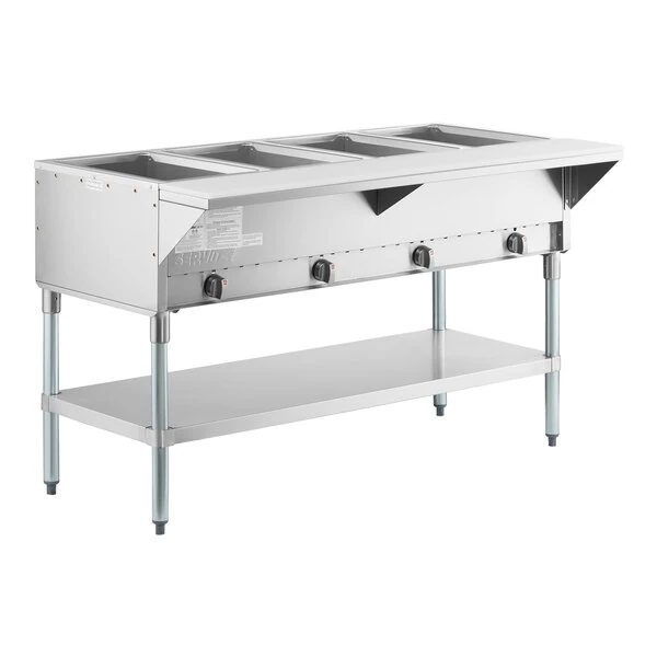 Scratch and Dent ServIt GST-4WE-NG Four Pan Open Well Natural Gas Steam Table with Undershelf - 14,000 BTU