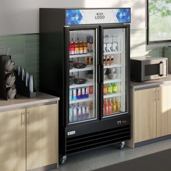 Avantco GDC-40-HC 48" Black Swing Glass Door Merchandiser Refrigerator with LED Lighting and Customizable Panel