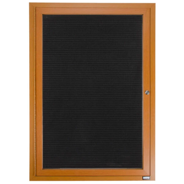 Aarco ADCO2418R 24" x 18" Enclosed Hinged Locking 1 Door Oak Finish Aluminum Indoor Directory Board with Felt Rear Panel