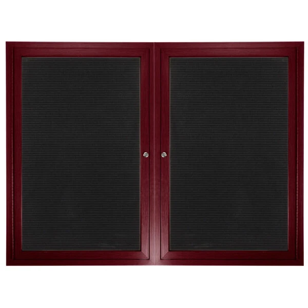 Aarco ADCW3648R 36" x 48" Enclosed Hinged Locking 2 Door Cherry Finish Aluminum Indoor Directory Board with Felt Rear Panels