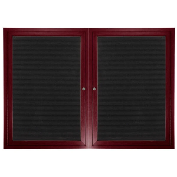 Aarco ADCW3660R 36" x 60" Enclosed Hinged Locking 2 Door Cherry Finish Aluminum Indoor Directory Board with Felt Rear Panels
