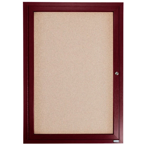 Aarco CBC3630R 36" x 30" Enclosed Indoor Hinged Locking 1 Door Bulletin Board with Cherry Frame