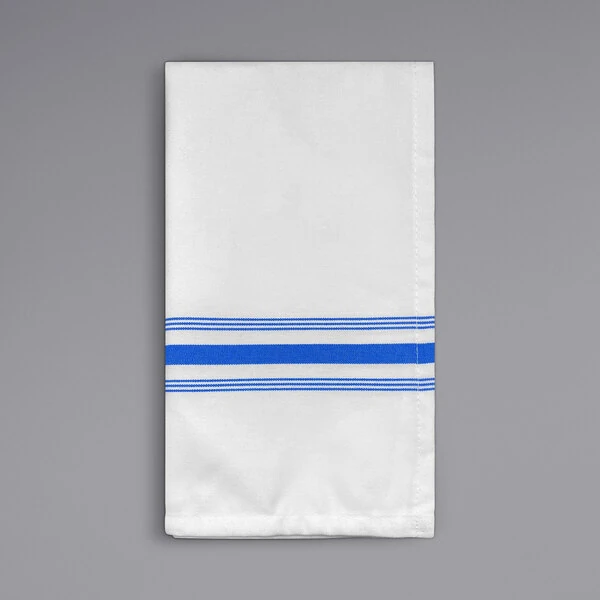 Oxford Super Blend Blue 100% Spun Polyester Bistro Striped Cloth Napkins 18" x 22" - 144/Case