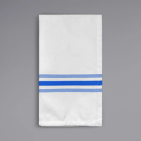 Oxford Super Blend Blue 100% Spun Polyester Bistro Striped Cloth Napkins 18" x 22" - 12/Pack