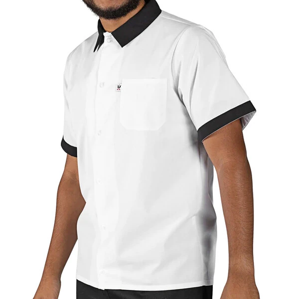 Uncommon Chef 0955 White Customizable Short Sleeve Cook Shirt with Black Trim - 3XL
