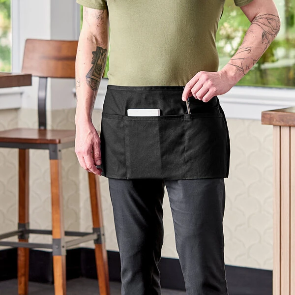 Uncommon Chef 3067 Black Customizable Waist Apron with 3 Pockets - 11" x 23"