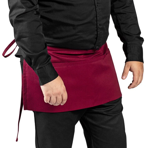 Uncommon Chef 3067 Burgundy Customizable Waist Apron with 3 Pockets - 11" x 23"