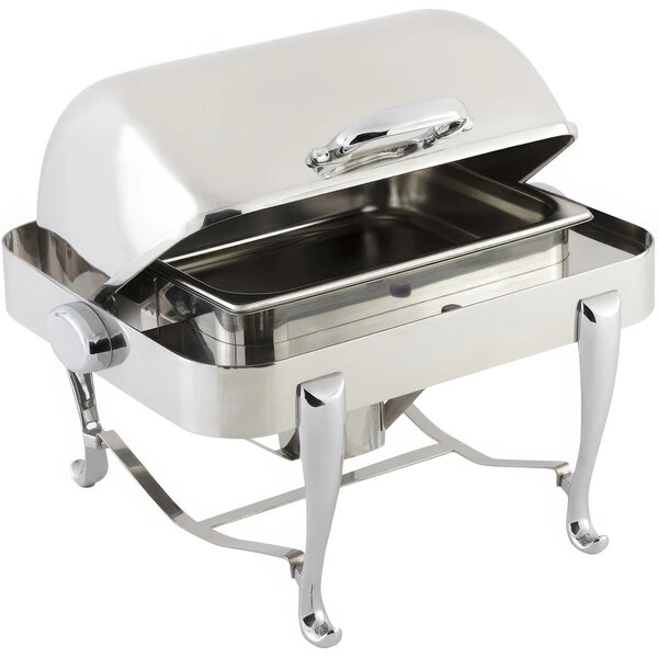 Bon Chef 19150CH Roman Sleek 3 Qt. Dripless Stainless Steel with Chrome Accents Roll Top Chafer with Roman Legs