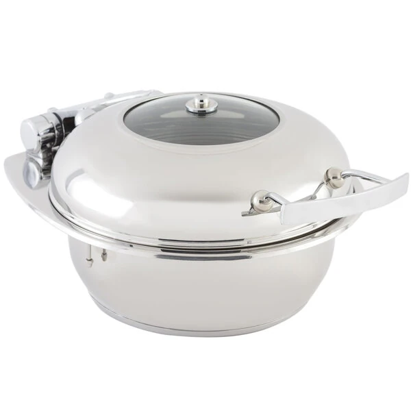 Bon Chef 20303 2 Qt. Small Round Stainless Steel Mini Induction Chafer with Glass Lid