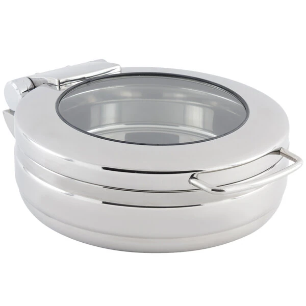 Bon Chef 20310 4 Qt. Stainless Steel Hinged Top Induction Chafer with Glass Window