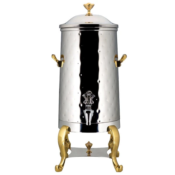Bon Chef 49001-H-E Roman 1.5 Gallon Insulated Hammered Stainless Steel Electric Coffee Chafer Urn with Brass Trim