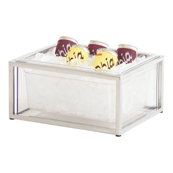 Cal-Mil Milo 13" x 10 1/2" x 7" Chrome Ice Housing with Polycarbonate Pan and Liner 23805-10-49
