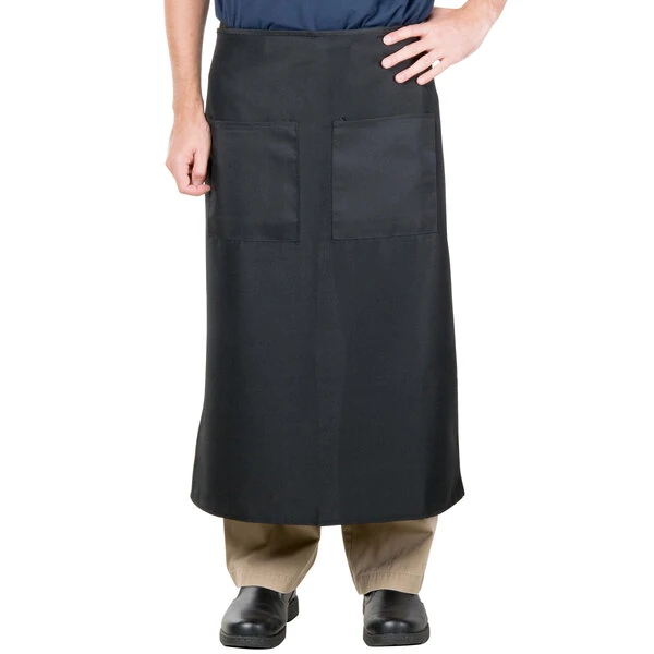 Intedge Black Poly-Cotton Bistro Apron with 2 Pockets - 38" x 33.5"