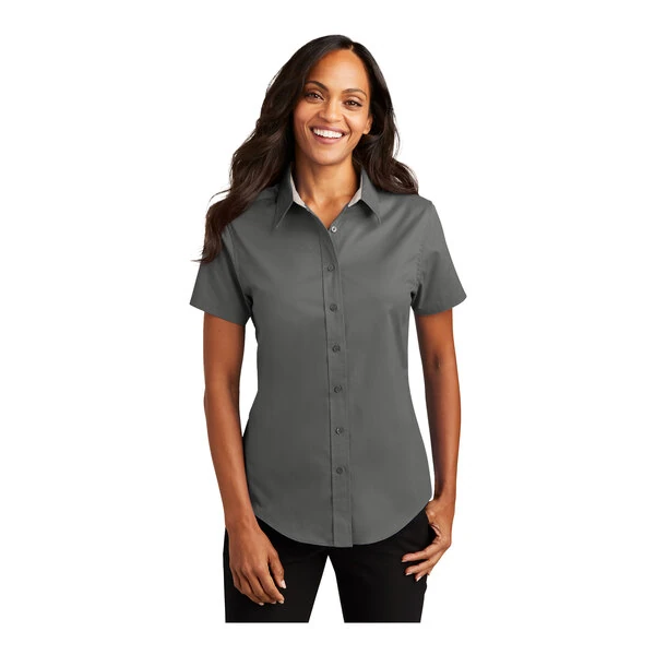 Port Authority L508 Women's Customizable Steel Gray / Light Stone Short Sleeve Wrinkle-Resistant Easy-Care Dress Shirt - Small