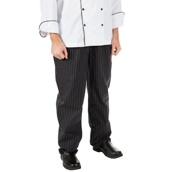 Mercer Culinary Millennia® Unisex Black Pinstripe Cook Pants M60030BFP - S