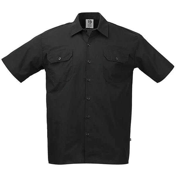 Mercer Culinary M60250BK Metro Edge Unisex Black Short Sleeve Brewer / Work Shirt - 5X