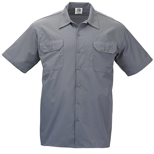 Mercer Culinary M60250BK Metro Edge Unisex Gray Short Sleeve Brewer / Work Shirt - 4X