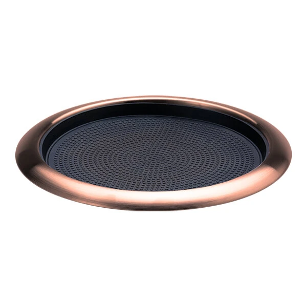Service Ideas Metallic Elements 11" Rose Gold Round Serving Tray with Removable Non-Slip Insert TR119RIRG - 12/Case