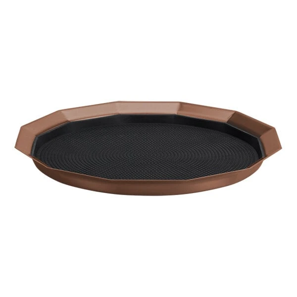 Service Ideas Metallic Elements 14" Rose Gold 12-Sided Serving Tray with Removable Non-Slip Insert TRPN1412RIBSRG - 12/Case