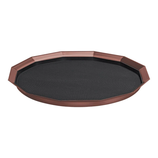 Service Ideas Metallic Elements 16" Rose Gold 12-Sided Serving Tray with Removable Non-Slip Insert TRPN1614RIBSRG - 12/Case