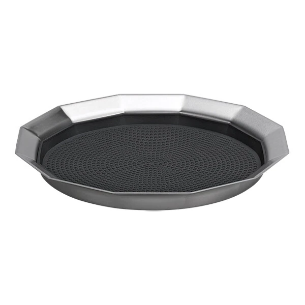 Service Ideas Metallic Elements 11" Brushed Stainless Steel 12-Sided Serving Tray with Removable Non-Slip Insert TRPN119RIBS - 12/Case
