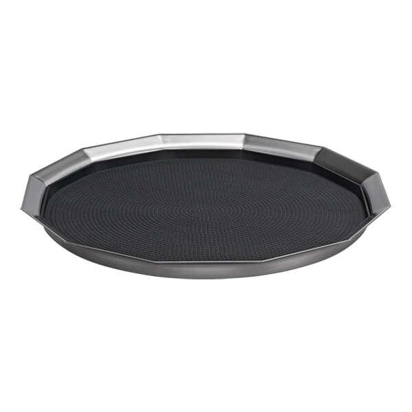 Service Ideas Metallic Elements 16" Brushed Stainless Steel 12-Sided Serving Tray with Removable Non-Slip Insert TRPN1614RIBS - 12/Case