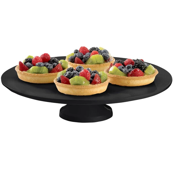 TableCraft CW17005BK 14" x 4" Black Cast Aluminum Round Platter with Cake Stand