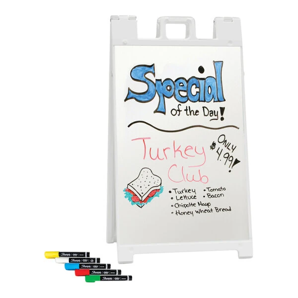 Plasticade® by United Visual Products Signicade Deluxe 24 x 36" White Message Board with White Dry Erase Inserts and 5-Piece Marker Set