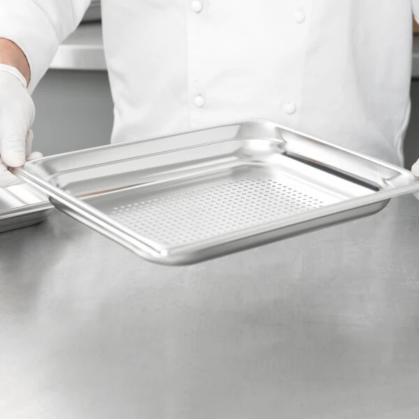 Vollrath 90213 Super Pan 3® 1/2 Size 1 1/2" Deep Anti-Jam Perforated Stainless Steel Steam Table / Hotel Pan - 22 Gauge