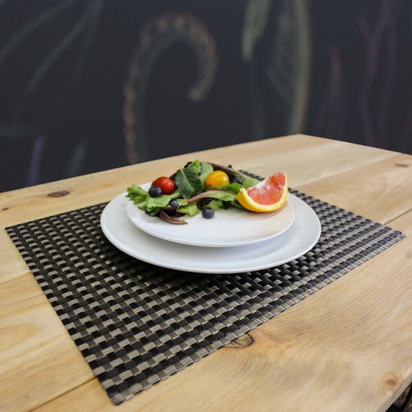 H. Risch, Inc. GA-2000 16" x 12" Black / Pewter Woven Vinyl Rectangle Placemat - 12/Pack