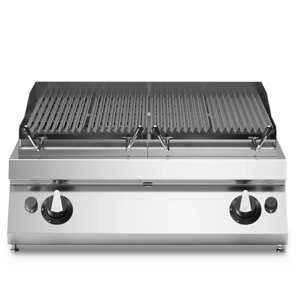 Modular, Grill, 90x80 cm Cooking Area, Gas, Ribbed Plate, Includes 3 Bags of Lava