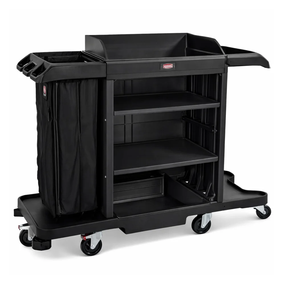 Rubbermaid, Housekeeping Cart, 2 Shelves, 4 Wheels, 62.4 Inch Length