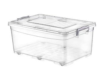 HOBBY LIFE - Clear Plastic Storage Box with Lockable Lid with 8 weels - 62 x 40 x 33.7 cm - 50 Ltr