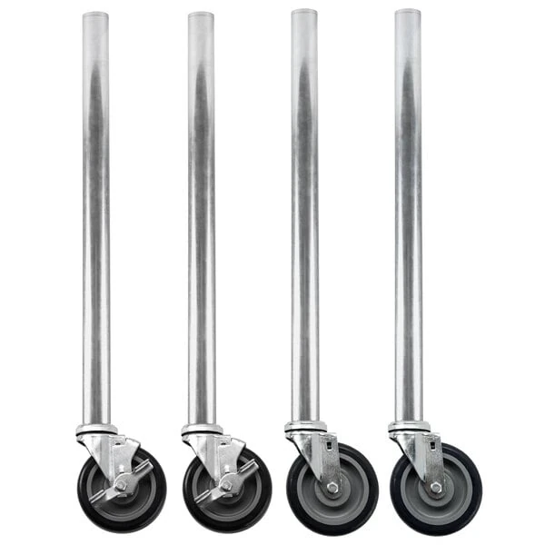 Regency 34" Galvanized Steel Legs with Casters for Work Tables with Galvanized Legs   - 4/Set
