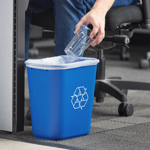 Lavex 13 Qt. / 3 Gallon Blue Rectangular Recycling Wastebasket - 10/Case