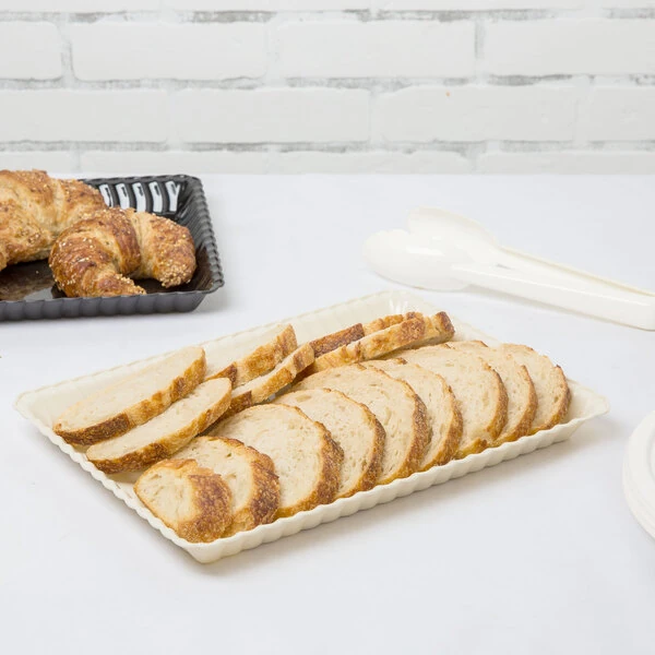 Fineline 294-BN Flairware 9" x 13" Bone / Ivory Plastic Rectangular Tray - 48/Case