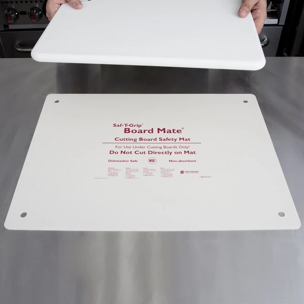 San Jamar CBM1622 Saf-T-Grip® Board-Mate 22" x 16" White Cutting Board Mat