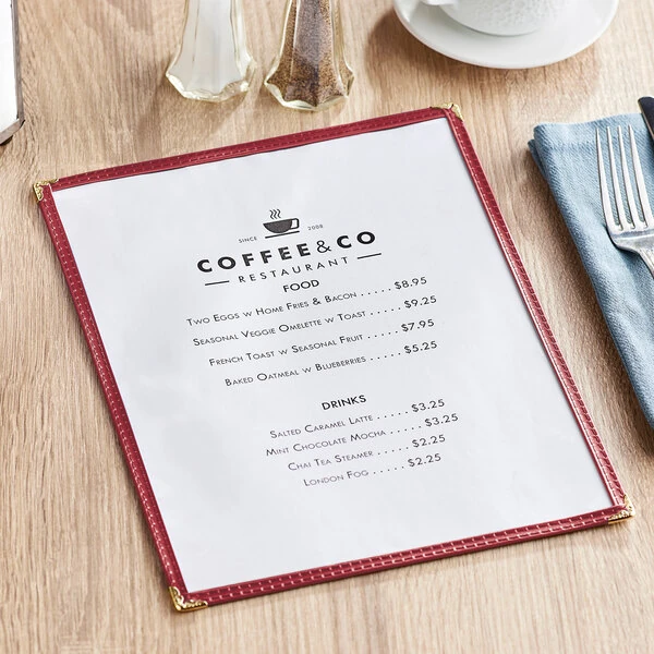 Choice 8 1/2" x 11" Burgundy 2-View Single Pocket Menu Cover