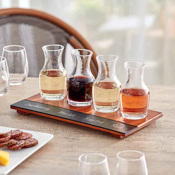 Acopa Write-On Flight Tray with 6 oz. Glass Carafes - 3/Set