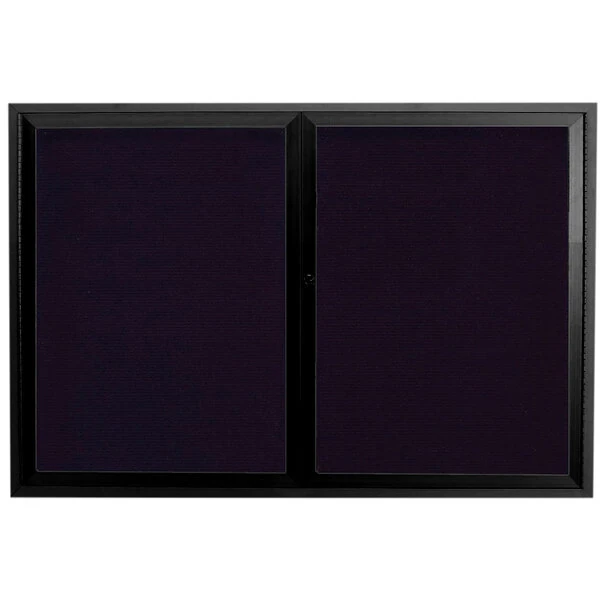 Aarco ADC4872BK 48" x 72" Enclosed Hinged Locking 2 Door Powder Coated Black Aluminum Indoor Message Center with Black Letter Board