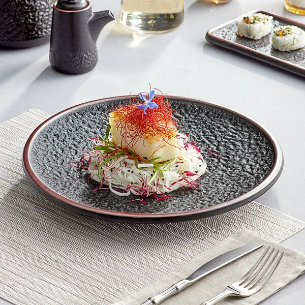 Acopa Heika 11" Black Matte Textured Coupe Stoneware Plate - 12/Case
