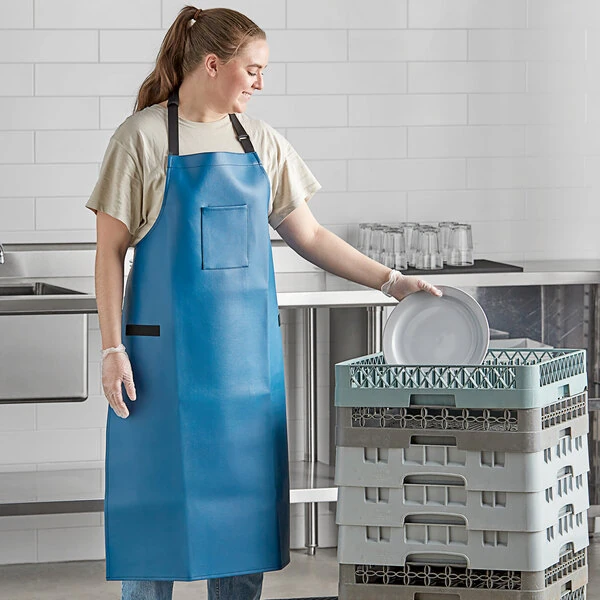 Choice Navy 38 Mil Heavy Weight Vinyl Adjustable Dishwasher Apron with Pocket - 40" x 26"