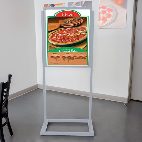 Aarco BPH1S Boaster 24 1/2" x 63" Silver Double Sided Freestanding Poster / Sign Holder