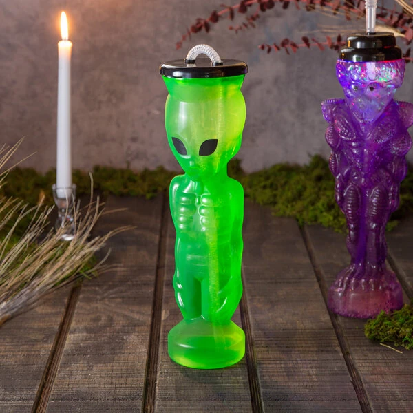 28 oz. Green Alien Bottle with Lid and Straw - 36/Case